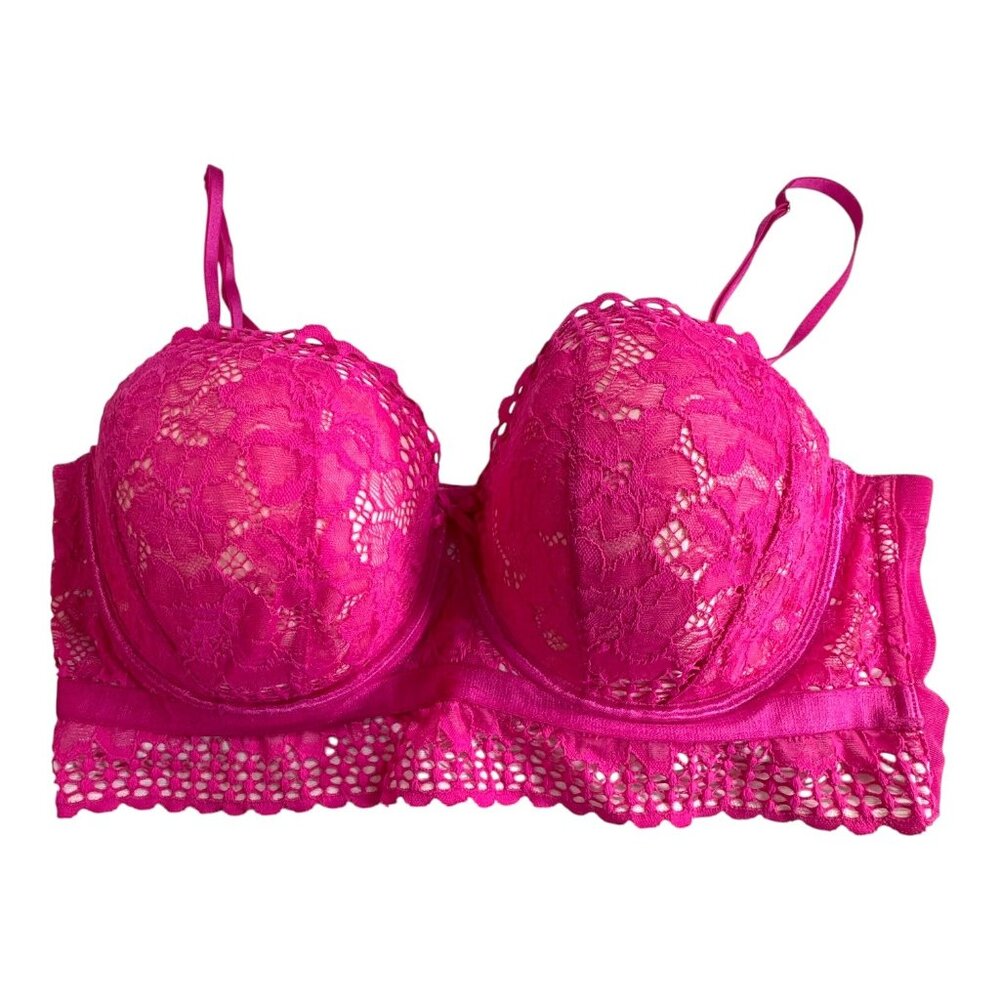Cacique Womens 44D Hot Pink Lace Longline Strapless Bra With Removable Straps